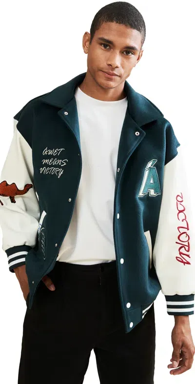 Awet Biniam Letterman Jacket Forest Green/white