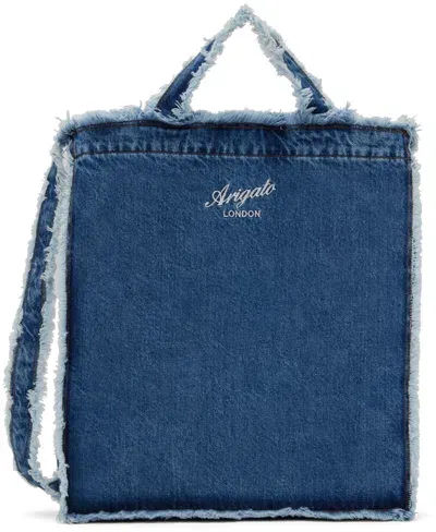 Axel Arigato Blue Dune Frayed A Denim Tote In Dark Blue Denim