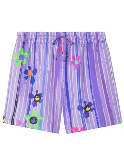 Az Factory Floral Print Striped Shorts In Purple