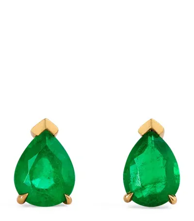 Azlee Yellow Gold And Emerald Stud Earrings