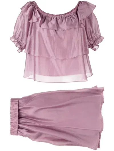 B+ab Boat-neck Layered Blouse In Purple