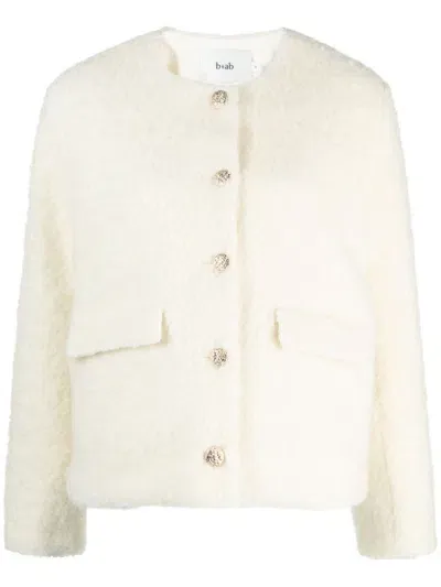 B+ab Embossed-button Brushed Wool-blend Jacket In Nude