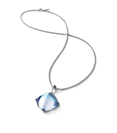 Baccarat Sterling Silver Amd Crystal Médicis Aqua Mirror Necklace In Blue