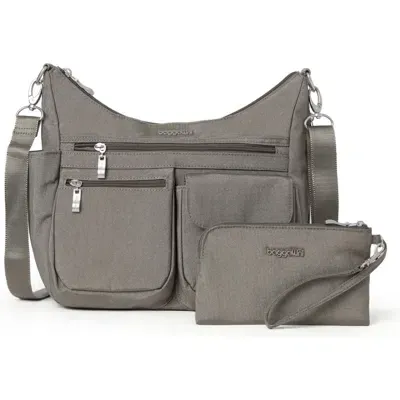 Baggallini Modern Everywhere Hobo Crossbody Bag With Wristlet In Gray