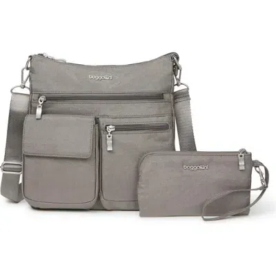 Baggallini Modern Everywhere Slim Crossbody Bag With Rfid Wristlet In Gray