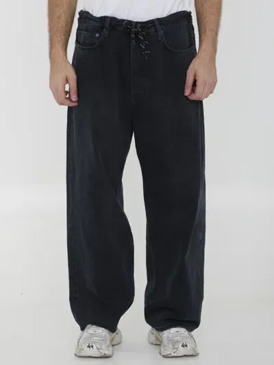 Balenciaga Baggy Jeans With Drawstring In Blue