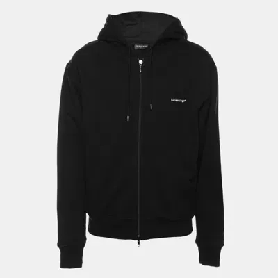 Pre-owned Balenciaga Black Cotton Knit Logo Zip Hoodie S