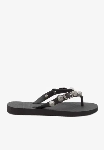 Balenciaga Cagole Studded Flip Flops In Black