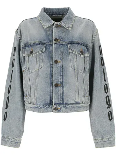 Balenciaga Nologo Printed Denim Jackets In Blue