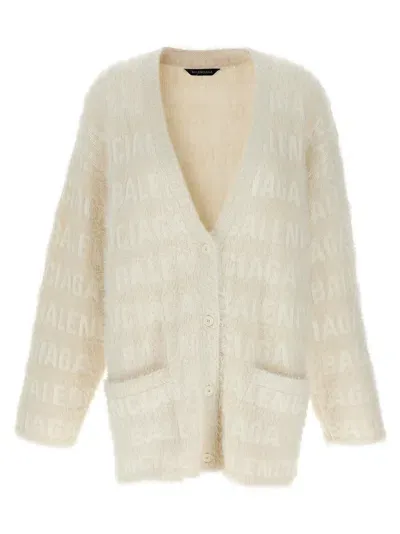 Balenciaga Embroidered Wool Blend Cardigan In Cream