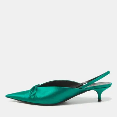 Pre-owned Balenciaga Green Satin Knife Bow Slingback Pumps Size 39