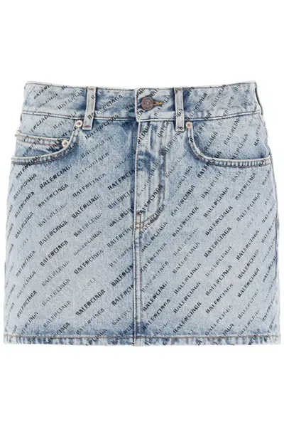 Balenciaga "logo Print Mini Skirt In Blue