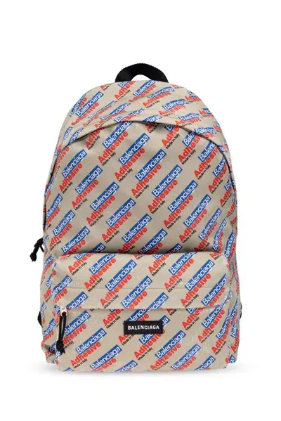 Balenciaga Logo Printed Zipped Backpack In Multi