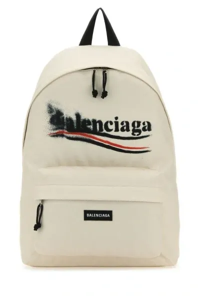 Balenciaga Man Ivory Canvas Explorer Backpack In White