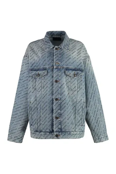 Balenciaga Printed Denim Jacket In Iced Blue