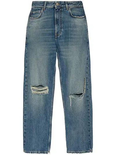 Balenciaga Ripped Detailing Jeans In Blue