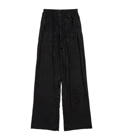 Balenciaga Silk Foliage Pattern Trousers In Black