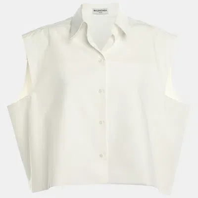 Pre-owned Balenciaga White Jersey Sleeveless Cropped Shirt M