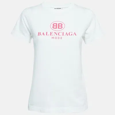 Pre-owned Balenciaga White Logo Print Cotton Jersey T-shirt S