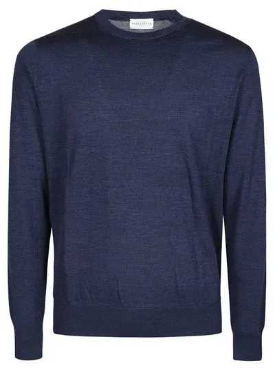 Ballantyne Crewneck Ribbed Jumper In Blue