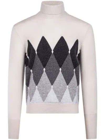 Ballantyne Diamond-pattern Roll Neck Sweater In White