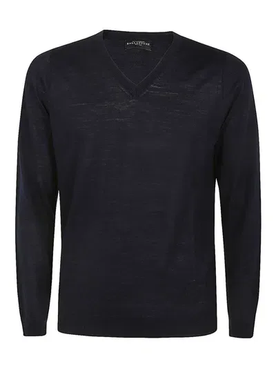 Ballantyne V Neck Slim Fit Pullover In Blue