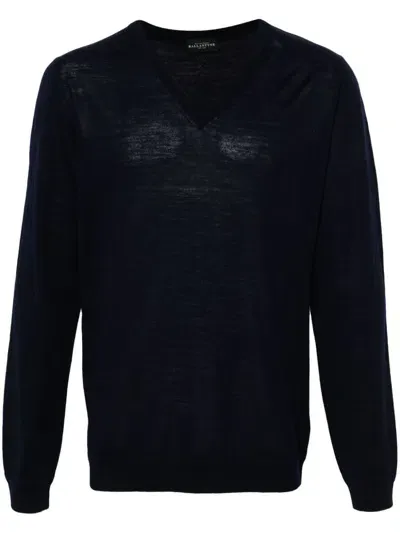 Ballantyne V-neck Wool Jumper In Blue