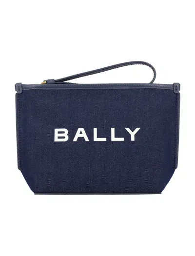 Bally Bar Canvas Clutch Bag In Blue