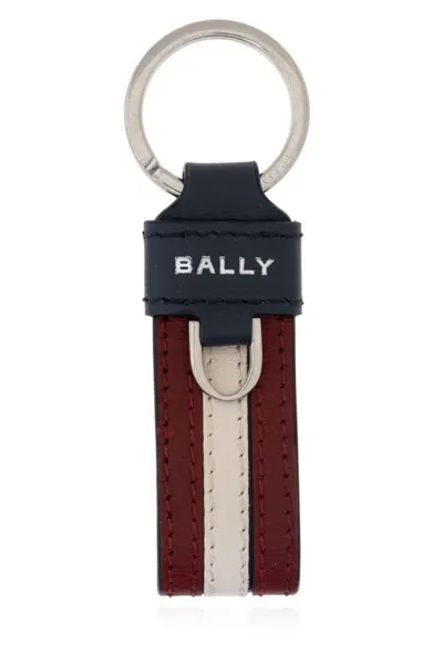 Bally Debossed Leather Keychain In Multi