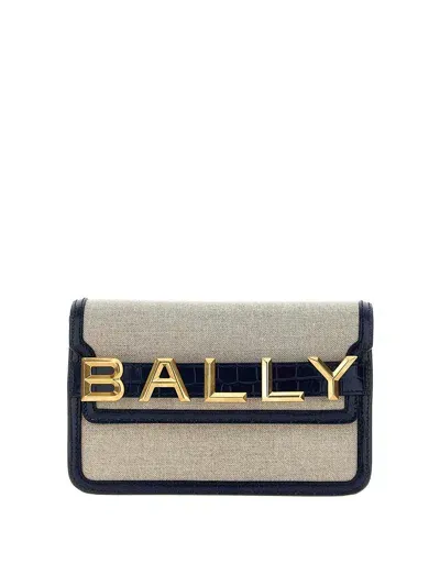 Bally Logo Leather Canvas Crossbody Bag In Blue