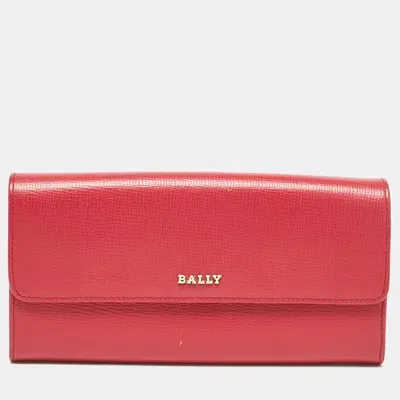 Pre-owned Bally Pink Leather Logo Flap Continental Wallet