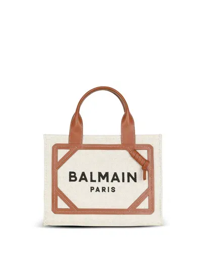 Balmain Small Canvas B-army 42 Tote Bag In Brown