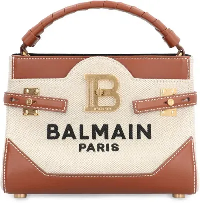 Balmain B Buzz 22 Canvas Top Handle Bag In Brown