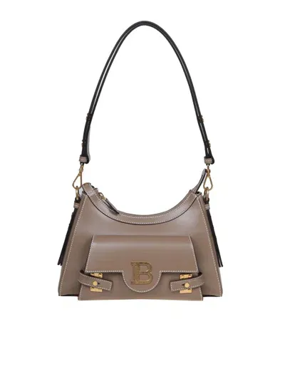 Balmain B-buzz Hobo Shoulder Bag In Taupe Color Leather In Brown