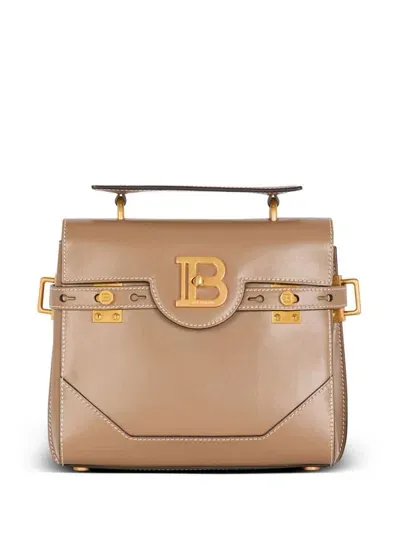 Balmain B-buzz Leather Tote Bag In Brown