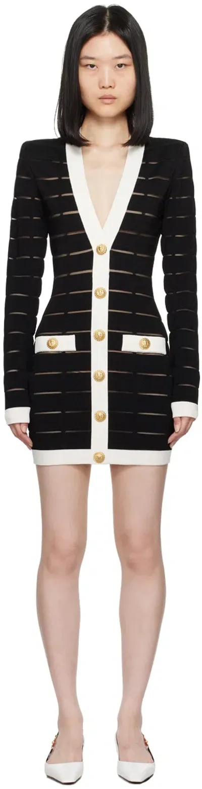 Balmain Button-embellishment Knitted Mini Dress In Black