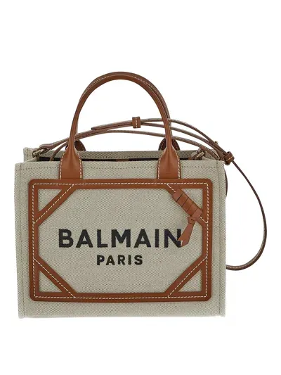 Balmain Logo Detailed Top Handle Bag In Brown