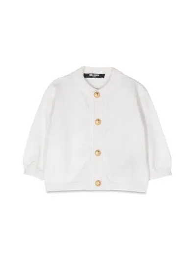 Balmain Kids' Buttoned Knitted Cardigan In White