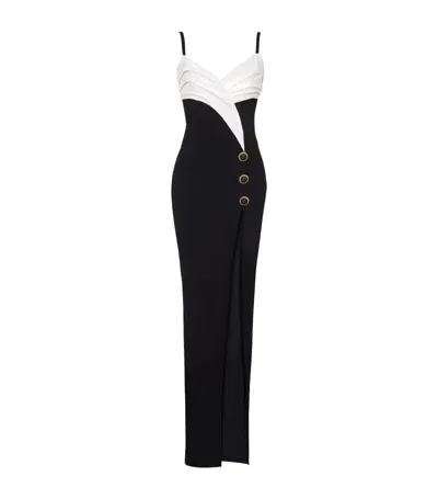 Balmain Two-tone Crepe Maxi Dress In Black