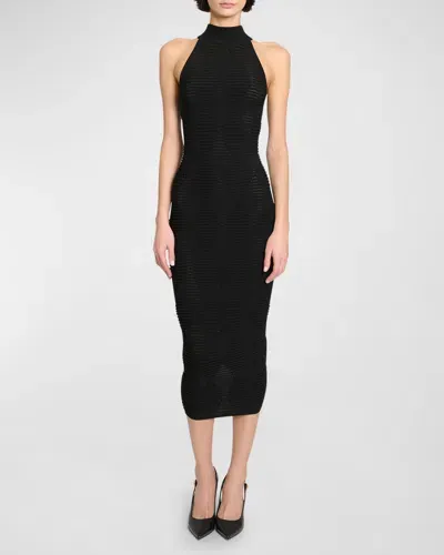 Balmain Diamond Textured Knit Midi Dress In Black