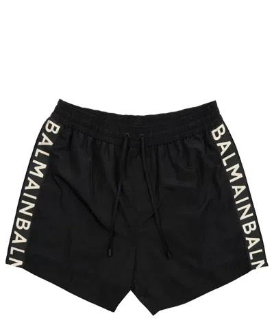 Balmain Jacquard Logo Swim Shorts In Black