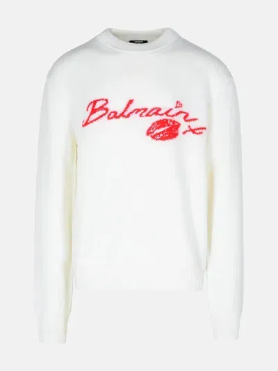 Balmain 'kiss' White Wool Sweater