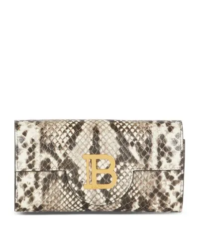 Balmain B-buzz Snakeskin-effect Leather Wallet In Brown