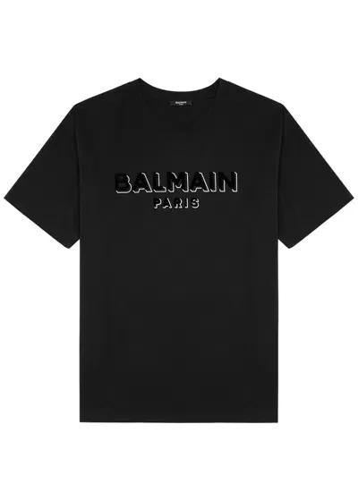 Balmain Beflocktes Und Foliertes T-shirt Mit Logo In Black