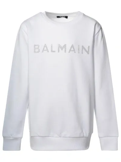 Balmain Kids' Logo Embellished Crewneck Sweatshirt In White