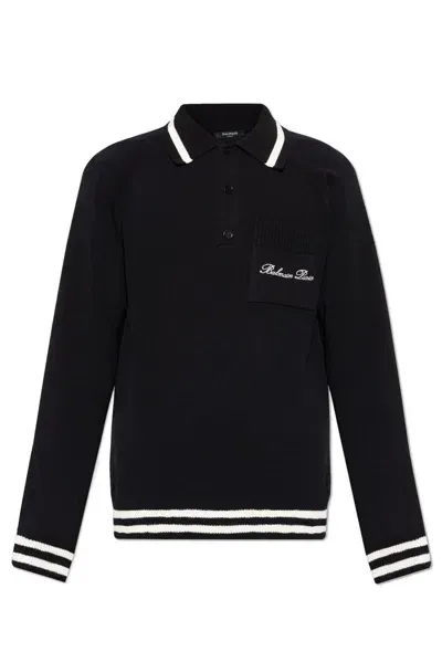 Balmain Logo Embroidered Long In Black