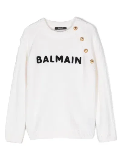 Balmain Kids' Logo-embroidered Sweater In White