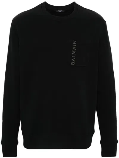 Balmain Logo-lettering Cotton Sweatshirt In Black