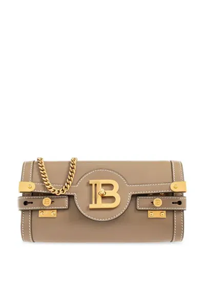 Balmain Logo Plaque Clutch Bag In Brown