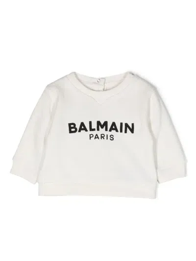 Balmain Baby Logo Cotton-blend Sweatshirt In White